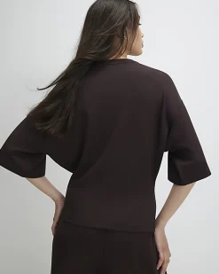 Brown Premium Short Sleeve Tuck Side Top
