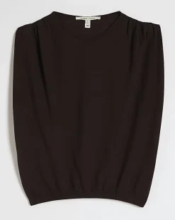 Brown Premium Short Sleeve Bubble Hem Top