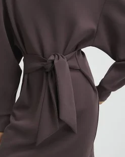 Brown Premium Tie Front Mini Sweatshirt Dress