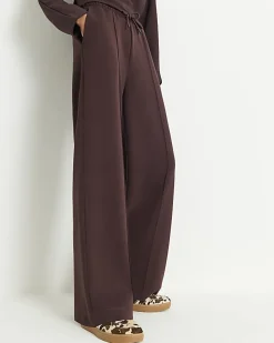 Brown Premium Wide Leg Pintuck Joggers