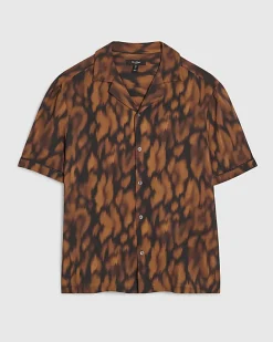 Brown Regular Fit Animal Print Revere Shirt