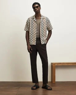 Brown Regular Fit Geometric Crochet Shirt