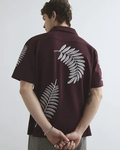 Brown Regular Fit Leaf Embroidered Shirt
