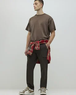 Brown Regular Fit Stretch Textured Joggers
