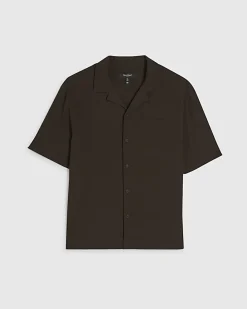 Brown Regular Fit Textured Short Sleeve Shirt