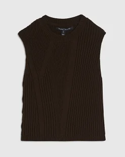 Brown Ribbed Knitted Tank Top