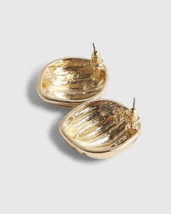 Brown Ridged Stripe Stud Earrings