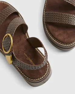 Brown Ring Buckle Flatform Sandals