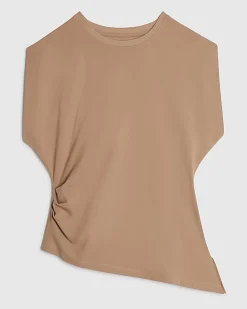Brown Ruched Side Grown On Sleeve T-shirt