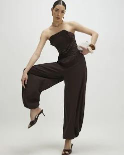 Brown Ruffle Bandeau Top