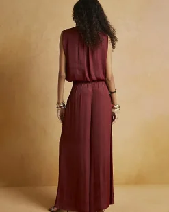 Brown Satin Elasticated Wide Leg Trousers