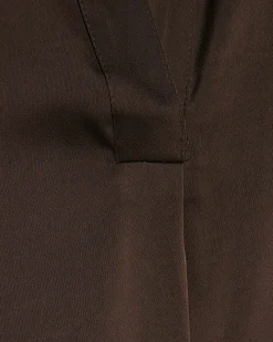 Brown Satin Short Sleeve Polo Top