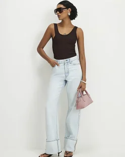 Brown Scoop Neck Seam Trim Bodysuit