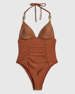 Brown Shaping Stud Swimsuit