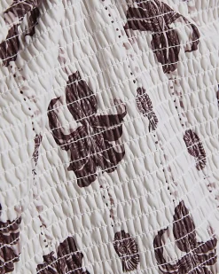 Brown Shirred Palm Print Swimsuit