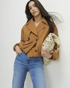 Brown Short Bubble Hem Trench Coat