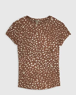 Brown Short Sleeve Animal Print Top