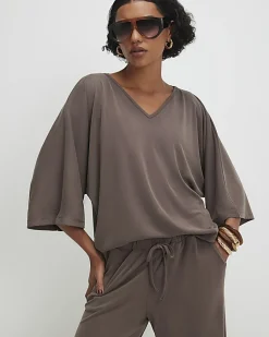 Brown Short Sleeve Batwing Top