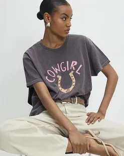 Brown Short Sleeve Cowgirl Horseshoe T-Shirt