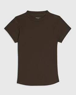 Brown Short Sleeve Fitted Ribbed Top