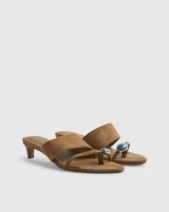 Brown Skinny Heel Toe Gem Sandals