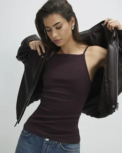 Brown Sleeveless Cotton Tank Top