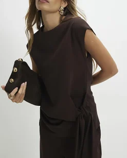 Brown Sleeveless Tie Side Top