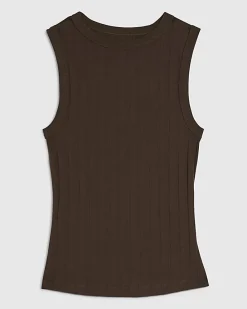 Brown Sleeveless Wide Ribbed Tank Top