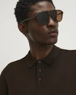 Brown Slim Fit Knitted Polo Shirt