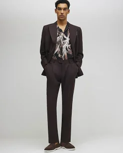 Brown Slim Fit Linen Blend Suit Trousers