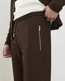 Brown Slim Fit Pique Pintuck Joggers