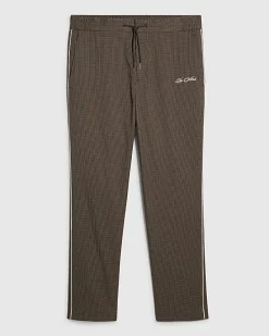 Brown Slim Fit Puppytooth Piped Trousers