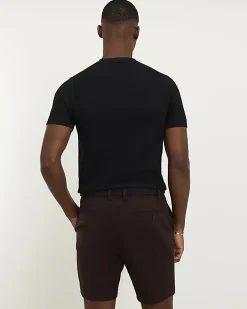 Brown Slim Stretch Chino Short with Belt