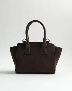 Brown Small Winged Panelled Zip Tote Bag