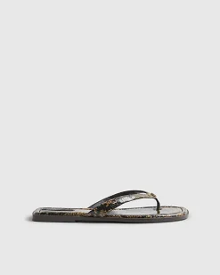 Brown Snake Print Toe Thong Flat Sandal