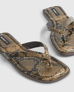 Brown Snake Print Toe Thong Flat Sandal
