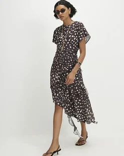 Brown Spot Hybrid T-Shirt Ruffle Midi Dress