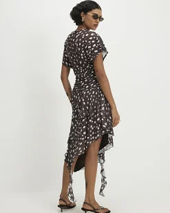 Brown Spot Hybrid T-Shirt Ruffle Midi Dress