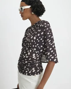Brown Spot Ruched Cape Top