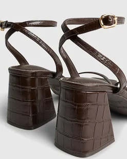 Brown Strappy Low Block Heel Sandals