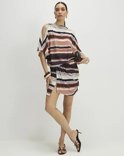 Brown Stripe Cold Shoulder Mini Dress