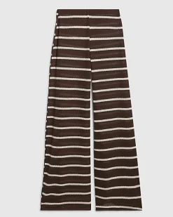 Brown Striped Textured Wide Leg Trousers