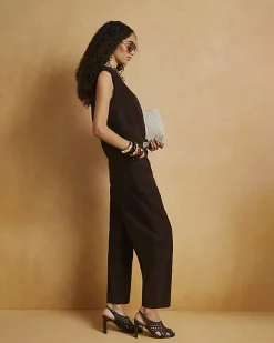 Brown Suede Barrel Leg Trousers