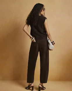 Brown Suede Barrel Leg Trousers
