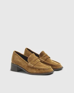 Brown Suede Heeled Loafers