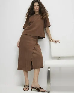 Brown Suede Midi Wrap Skirt