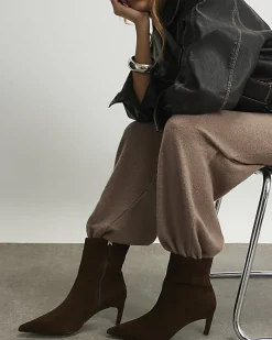 Brown Suede Pointed Heel Boots