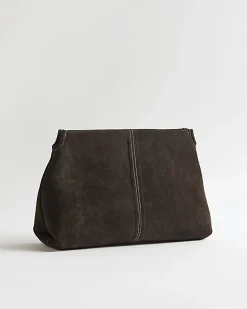 Brown Suede Squared Clutch Bag