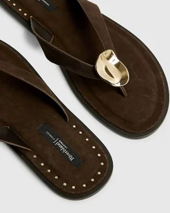 Brown Suede Toe Thong Flat Sandals
