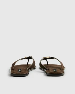 Brown Suede Toe Thong Flat Sandals